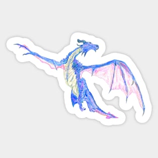 Blue Pink Dragon in Flight Sticker